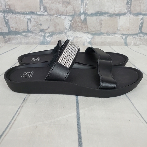 Andrew Stevens Leather Slides Crystal Embellished  Black Size 40 Italy - Picture 5 of 15